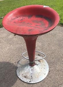 Vintage Red Metal Shop Stool with Swivel Seat & Foot Ring