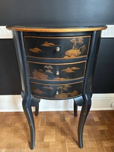 Black Chinoiserie 3 Drawer Accent Chest Side Table Queen Anne Style