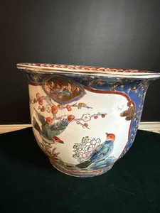 Antique Japanese Imari Style Porcelain Jardiniere Cache Pot Planter