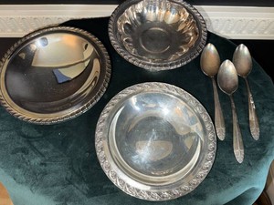 Vintage Silverplate Serving Bowls & Spoons Oneida Wm Rogers Lot