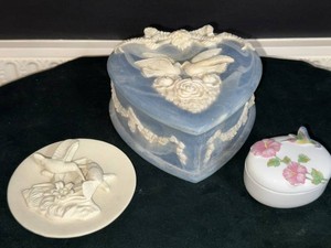 Incolay Stone Heart Box Hummingbird Porcelain Trinket Decor Lot
