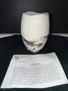 Ani Kasten Studio Pottery Vessel Vase Textured Cream Crackle Glaze