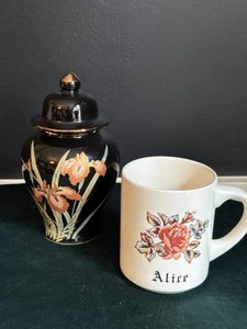 Decorative Floral Ginger Jar and Alice Rose Mug Ceramic Decor Lot