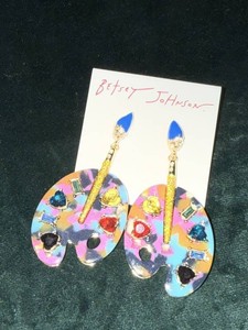 Betsey Johnson Artist Palette Paintbrush Drop Earrings Carded
