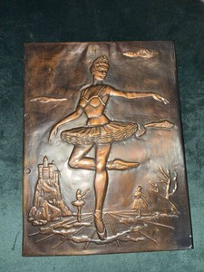 Vintage Embossed Copper Ballerina Wall Plaque Relief Ballet Decor
