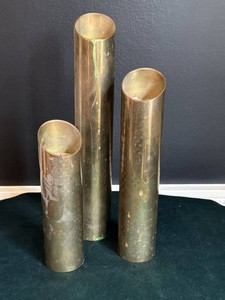 Set of 3 Vintage Brass Cylinder Candle Holders Slanted Top Decor