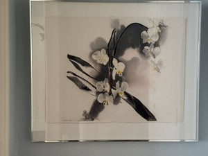 Signed Amano Orchid Floral Framed Wall Art Dated 1981 36x30