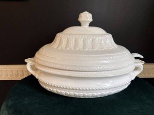 Antique Maddock England White Ironstone Soup Tureen Ladle 3 Pc
