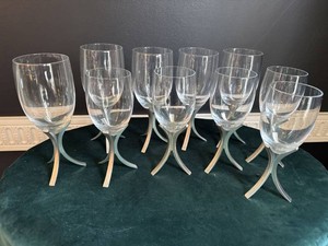 Fostoria Mid Century Tripod Stem Wine Goblets Glasses Set of 10