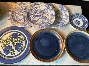 Three Spode Blue White Transferware Plates & Mixed Pottery Dishware Lot