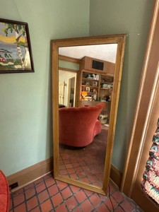 Large Wood Framed Rectangular Floor Wall Mirror 26x62 Oak Finish from Justers Mens Clothing Store, Minneapolis