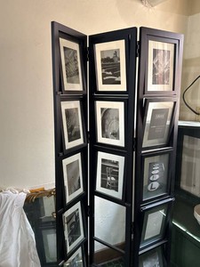 3 Panel Folding Photo Frame Room Divider Screen Black Wood 5.5 Ft Tall