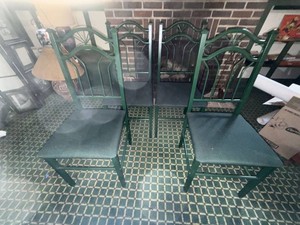 Set of 4 Green Painted Metal Dining Side Chairs Upholstered Seats