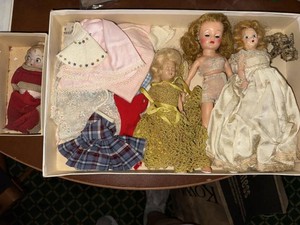 Vintage Dolls & Doll Clothes Lot w Hard Plastic Dolls Plush Dog