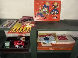 Lot of Vintage Board Games Puzzle Chalk Boxes & Game Ephemera