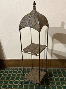 Vintage Moroccan Style Hammered Metal 2-Tier Plant Stand Etagere