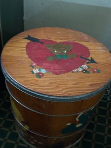 Vintage Childrens Toy Storage Drum Barrel w Assorted Craft Toys