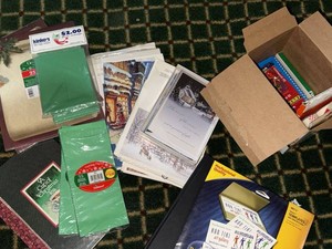 Box Lot of Assorted Holiday Cards Envelopes & Office Supplies
