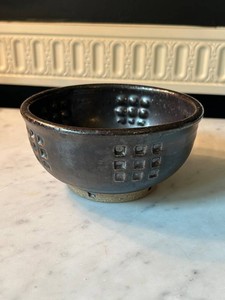 Handmade Ceramic Bowl With Textured Square Impressions