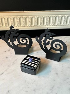 Mixed Lot Pair of Gecko Candle Holders & Signed Trinket Box