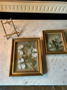Edmond J. Nogar Framed Floral Paintings & Brass Easel