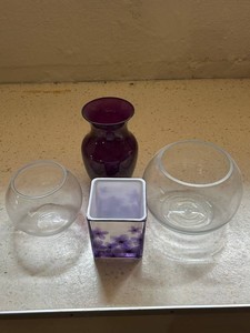 Purple and Clear Glass Vase Mixed Lot