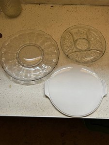 Decorative Glass and White Serving Platters (Lot of 3)