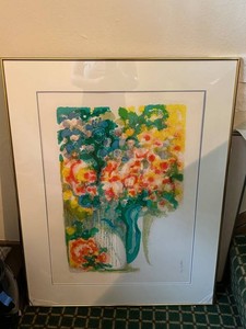 Framed Abstract Floral Print in Gold Frame