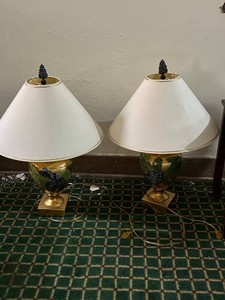 Pair of Painted Grape Table Lamps With Shades