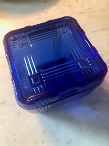 Vintage Hazel-Atlas Cobalt Blue Glass Refrigerator Box with Cover. Circa 1930s-1940s.