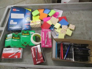 Sharpies, pens, postits, mailing la...