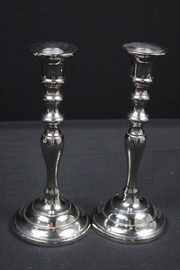 Pair of Silver Tone Candlesticks 8.5 tall