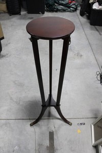 Wood Pedestal Plant Stand With Brass Accents