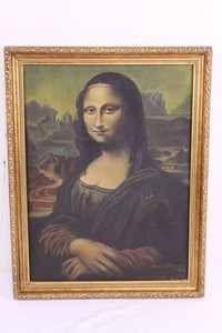 Hand Painted Mona Lisa Reproduction in Ornate Frame