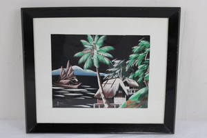 Framed Oriental Tropical Seascape Artwork 14 X 12.5 in