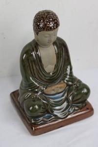 Ceramic Buddha Figure on Base 7.5 inches Tall