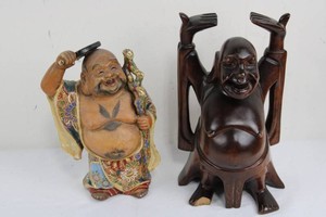 Carved Buddhist Figurine Pair