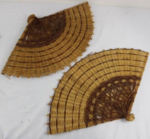 Pair of Woven Bamboo Wall Fans 24 in