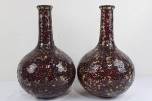 Mosaic Glass Bud Vases Pair 15 inches