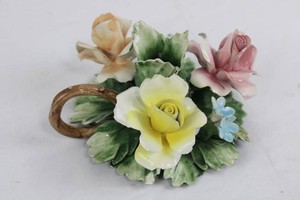 Capodimonte Porcelain Floral Basket Figurine 6.5x4 inches