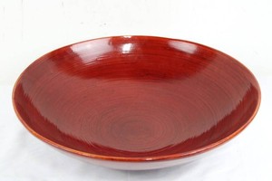 Large Red Ribbed Bowl 17.5