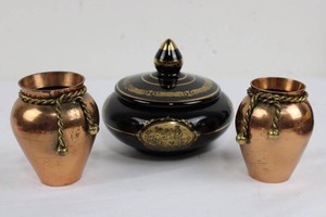 Adonis Greek 24C Gold Decorative Vases & Lidded Box Set (Lot of 3)