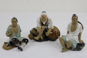 Hand-Painted Ceramic Seated Figurines (Lot of 3)