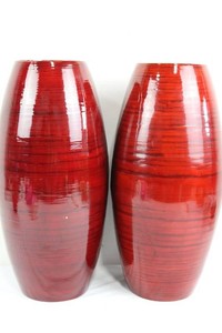 Textured Red Vases (Lot of 2) 16 inch tall