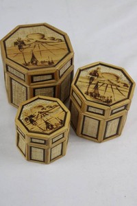 Nested Octagonal Bamboo Trinket Boxes (Lot of 3)
