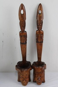 Carved Wooden Tribal Figure Ashtrays (Lot of 2)
