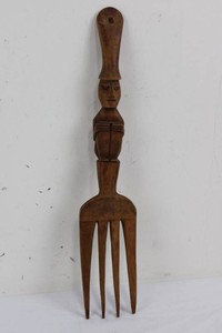 Hand-Carved Wooden Figural Fork Decor 13 inches