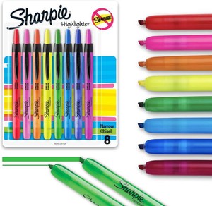 Sharpie Retractable Highlighters, Chisel Tip, Assorted Colors, Smear-Resistant, 8 Count - Teacher Essentials, Back to School Supplies
