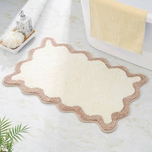 $24 Luxury Cute Bathroom Rugs, Boho Bath Mat WBeige Sand Scalloped Edge, Microfiber Aesthetic Trendy Funky Fun Preppy Rug, Extra Soft Bathroom Mat Non-Slip for Shower, and Bath Room 30 x 20