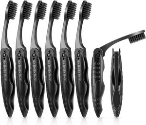 Boao 7 Pack Foldable Travel Toothbrush, Charcoal Soft Bristles  Individually Wrapped Toothbrushes Portable Collapsible Oral Care Tools for Camping, Business Trips